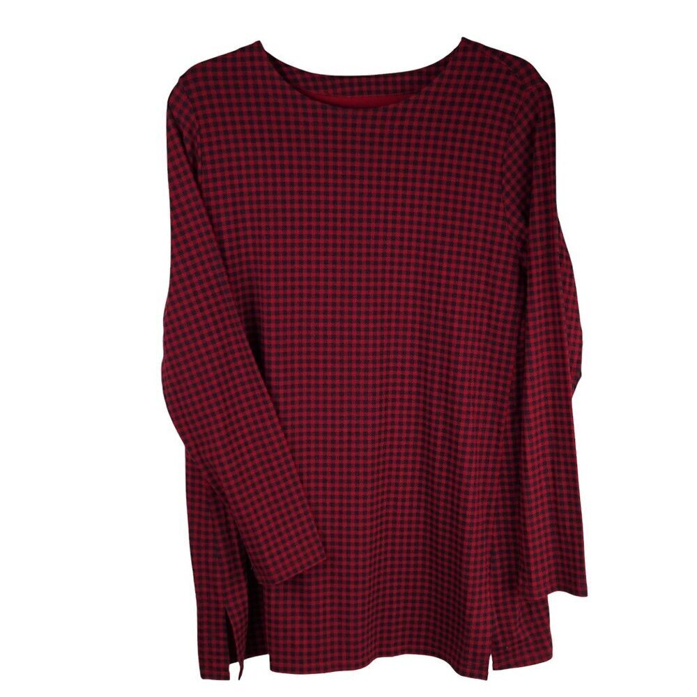 J.Jill Luxe Supima Forward-Seam Tunic Red‎ & Black Plaid Cotton Blend Womens M
